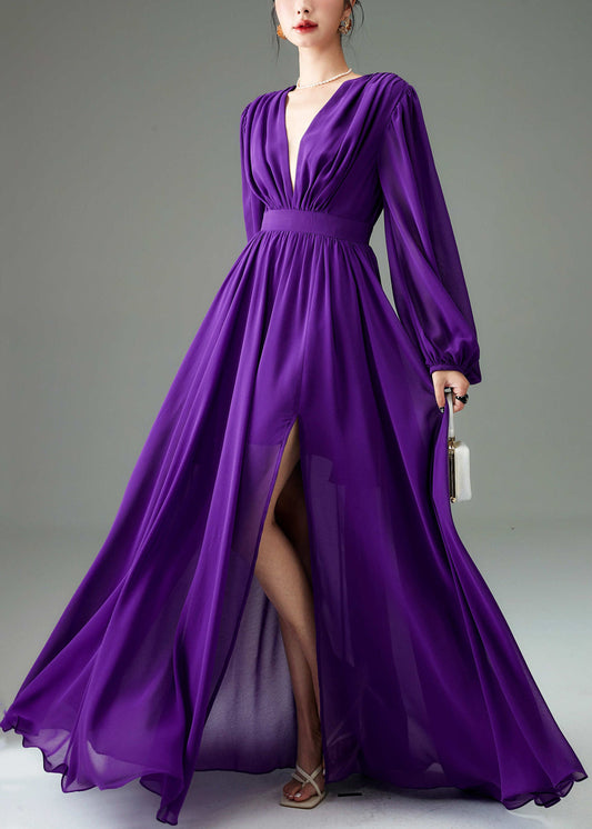 Boutique Purple Backless Side Open Maxi Dresses Fall