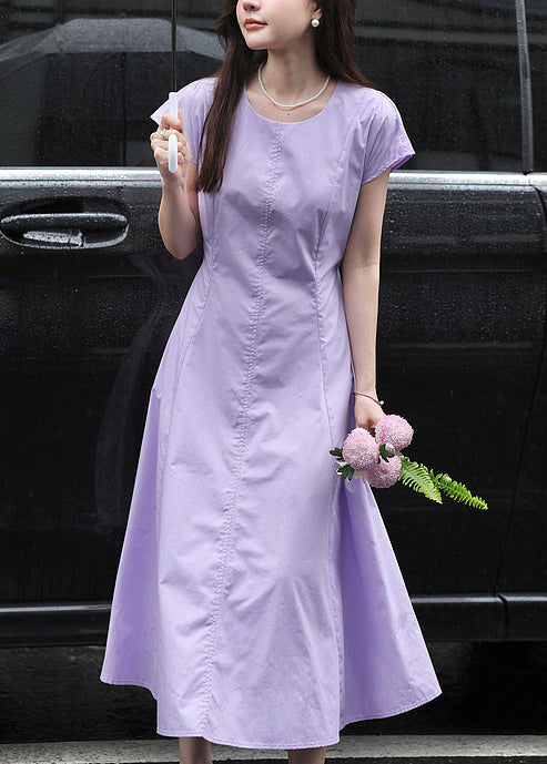 Boutique Purple O-Neck Cotton Day Dress Summer