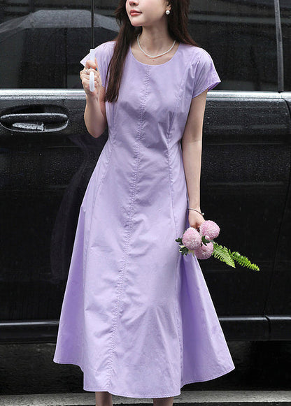 Boutique Purple O-Neck Cotton Day Dress Summer