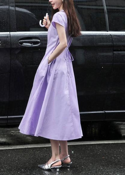 Boutique Purple O-Neck Cotton Day Dress Summer