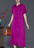 Boutique Purple Peter Pan Collar Purple Silk Long Dress Summer