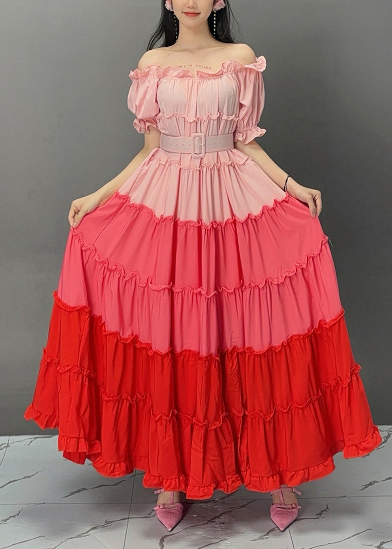 Boutique Rainbow Slash Neck Cold Shoulder Maxi Dress Summer