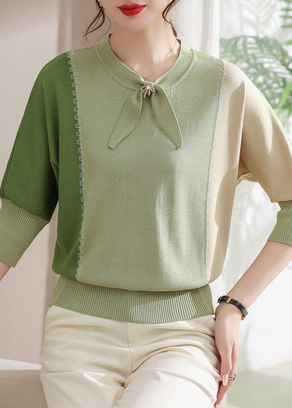 Boutique Red Bow Zircon Patchwork Knit Pullover Batwing Sleeve