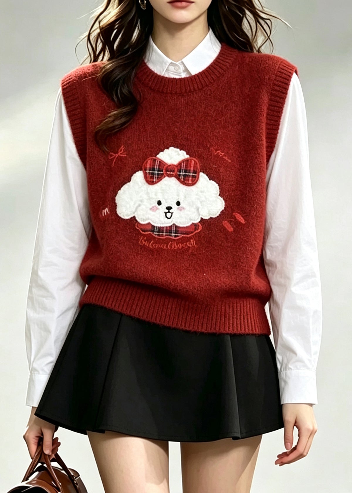 Boutique Red Embroideried Knit Vests Winter