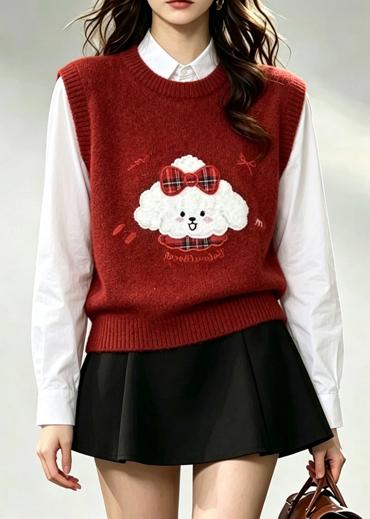 Boutique Red Embroideried Knit Vests Winter
