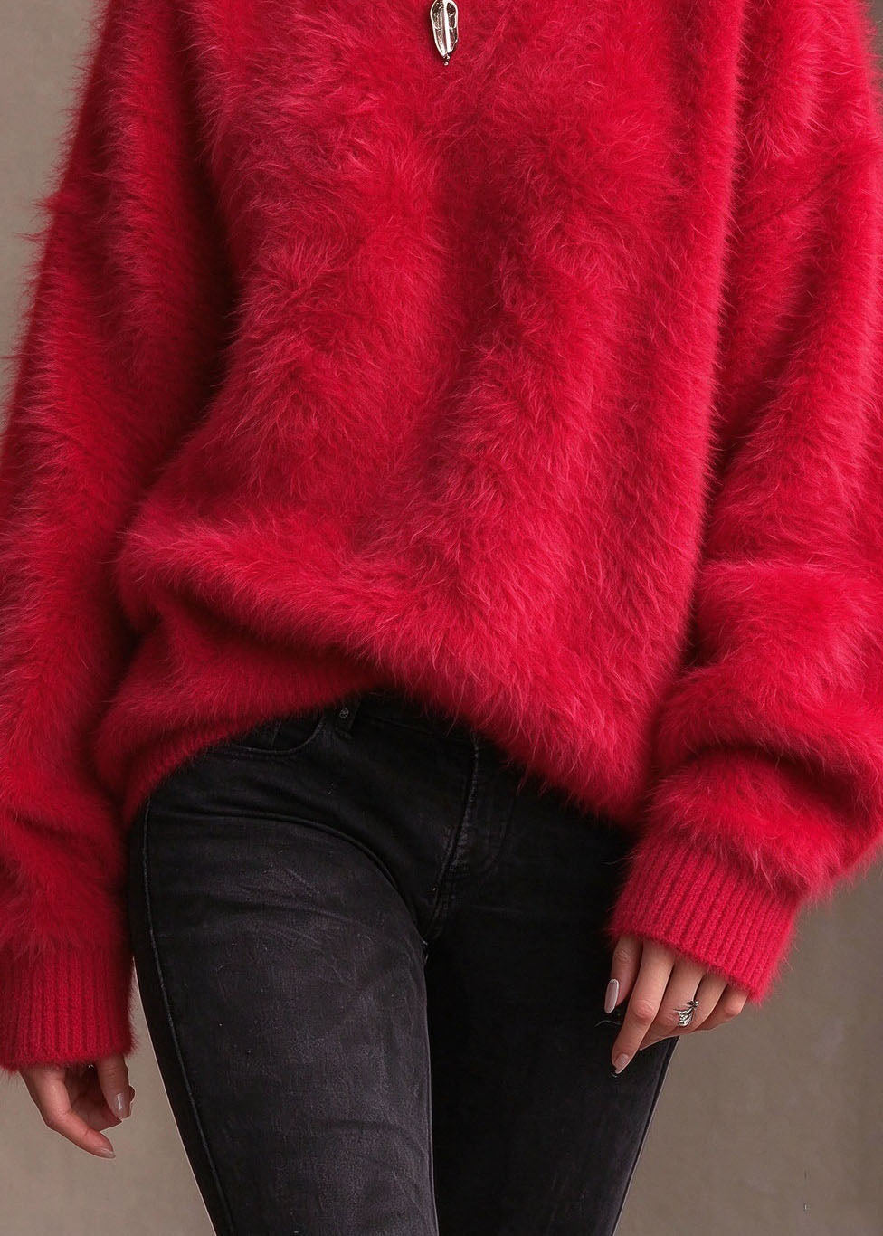 Boutique Red O Neck Thick Mink Hair Knitted Sweaters Fall