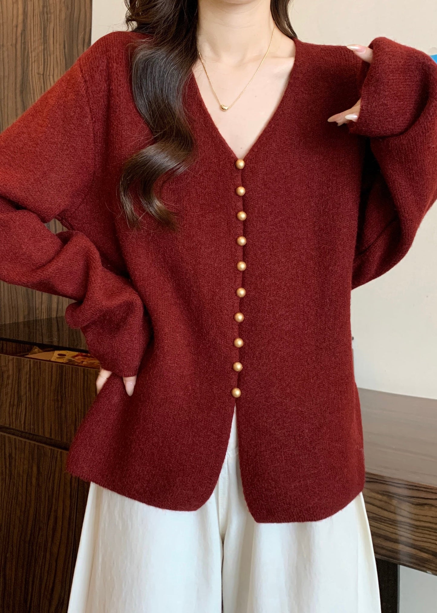 Boutique Red Oversized Warm Knit Sweaters Fall