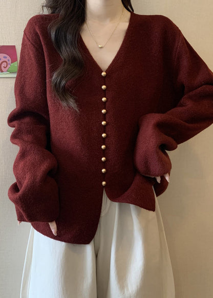 Boutique Red Oversized Warm Knit Sweaters Fall