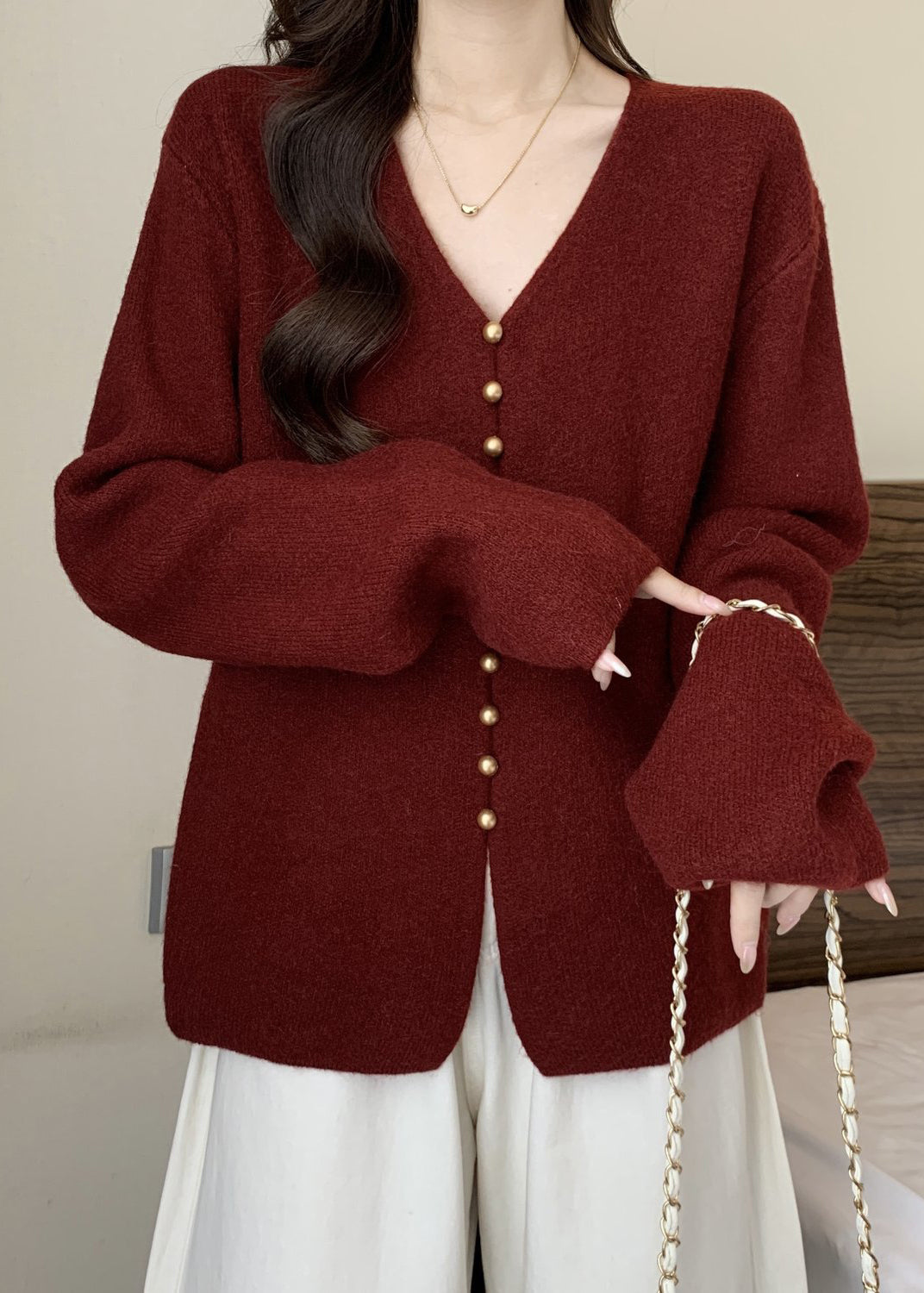 Boutique Red Oversized Warm Knit Sweaters Fall
