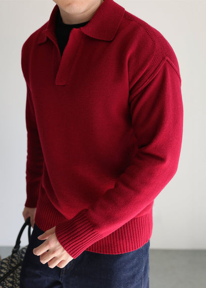 Boutique Red Peter Pan Collar Solids Knit Men Sweater Tops Winter