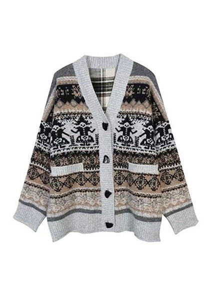 Boutique Red V Neck Jacquard Knit Cardigan Spring