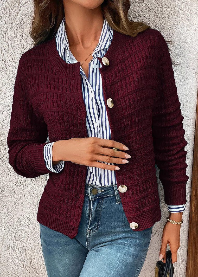 Boutique Rose O Neck Button Knit Cardigan Spring