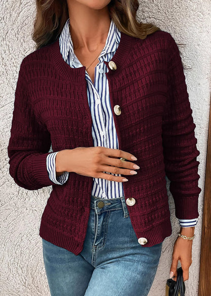 Boutique Rose O Neck Button Knit Cardigan Spring