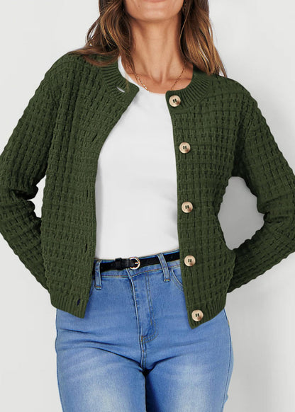 Boutique Rose O Neck Button Knit Cardigan Spring