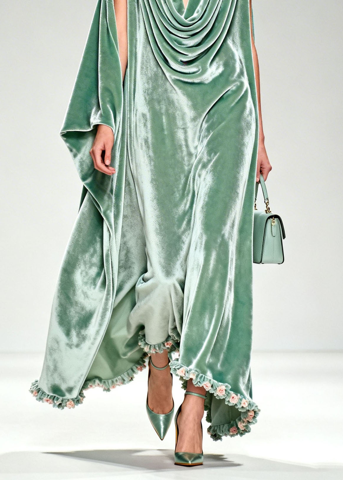Boutique Ruffled Floral Patchwork Velvet Dresses Fall