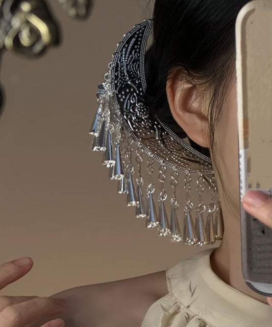 Boutique Silk Alloy Crescent Moon U-Shaped Tassel Hairpin