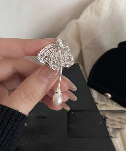 Boutique Silk Alloy Pearl Butterfly Hollow Out Drop Earrings