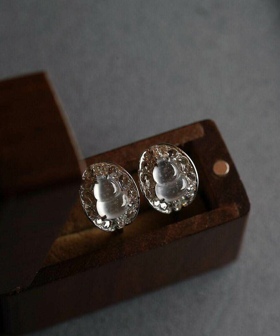 Boutique Silk Alloy Zircon Crystal Gourd Stud Earrings