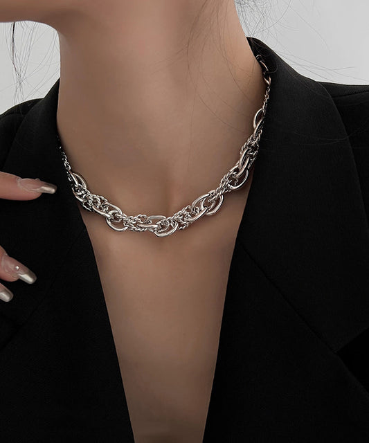 Boutique Silk Metal Chain Lariat Necklace