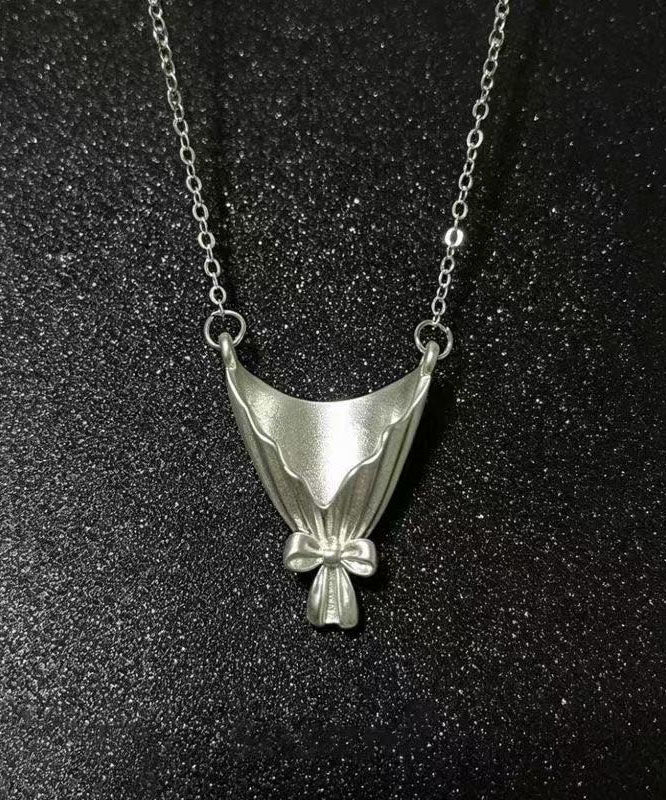 Boutique Silk Stainless Steel Bow Pendant Necklace