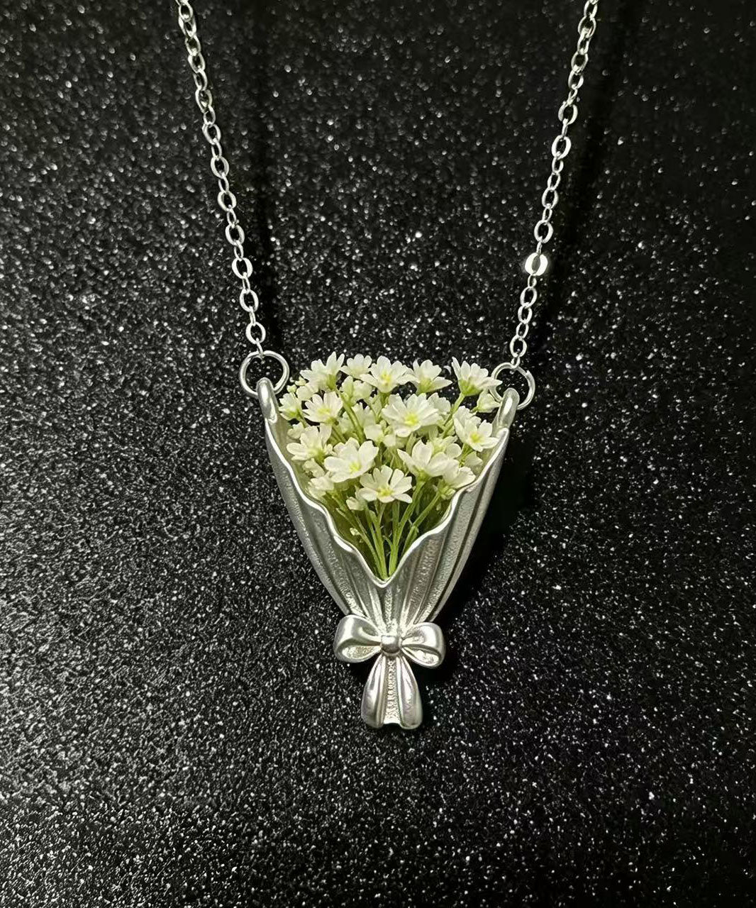 Boutique Silk Stainless Steel Bow Pendant Necklace