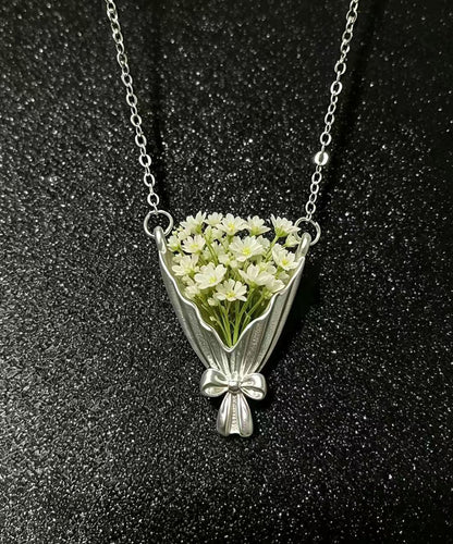 Boutique Silk Stainless Steel Bow Pendant Necklace