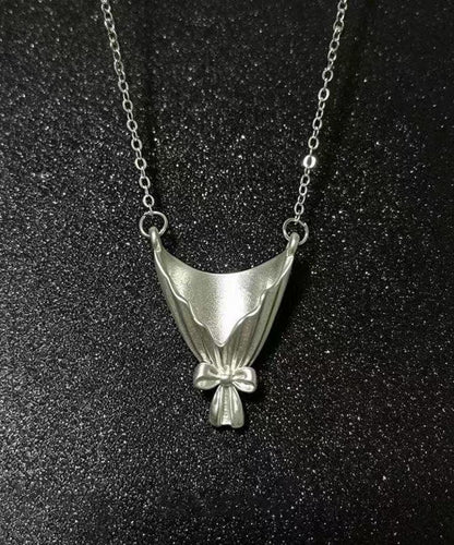 Boutique Silk Stainless Steel Bow Pendant Necklace