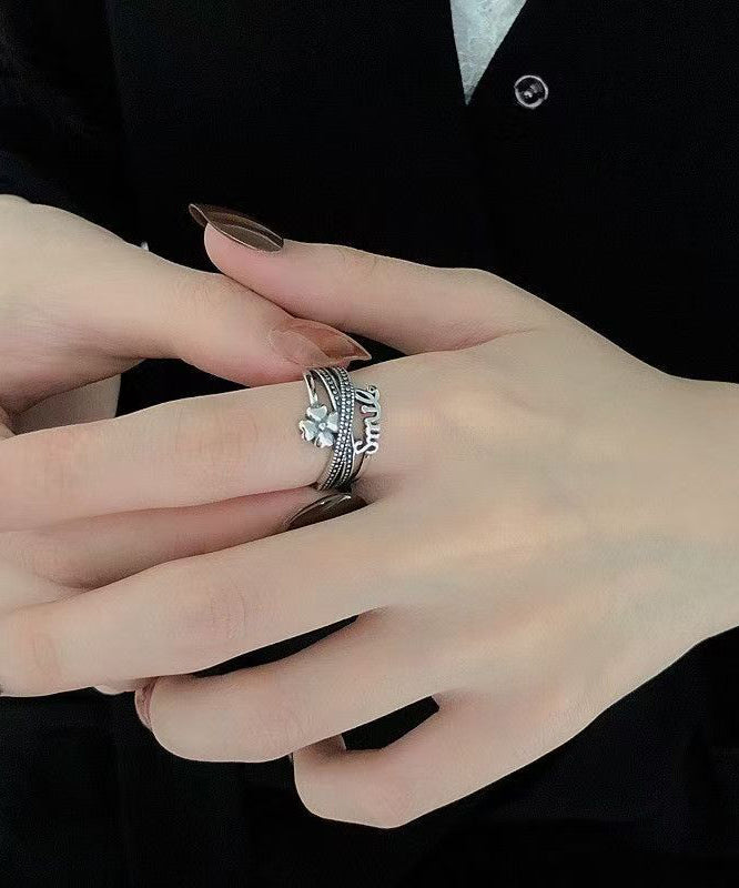 Boutique Silk Sterling Silver Four-Leaf Clover Open Rings
