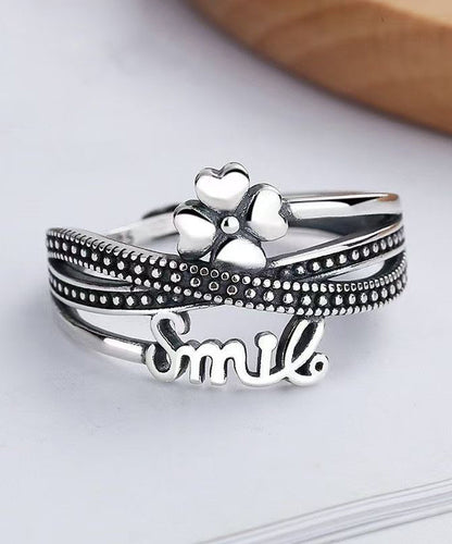 Boutique Silk Sterling Silver Four-Leaf Clover Open Rings