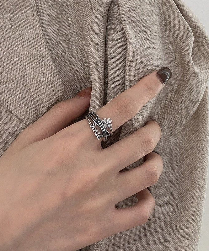 Boutique Silk Sterling Silver Four-Leaf Clover Open Rings