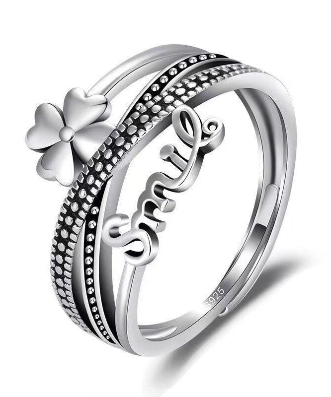 Boutique Silk Sterling Silver Four-Leaf Clover Open Rings