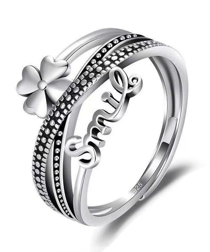Boutique Silk Sterling Silver Four-Leaf Clover Open Rings