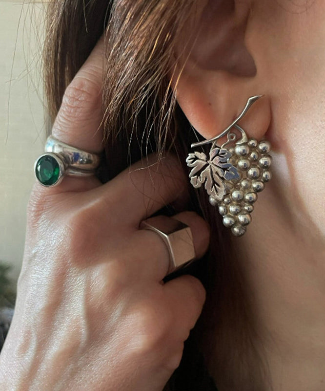 Boutique Silk Sterling Silver Hollow Out Grape Stud Earrings