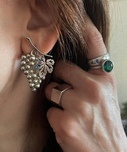 Boutique Silk Sterling Silver Hollow Out Grape Stud Earrings