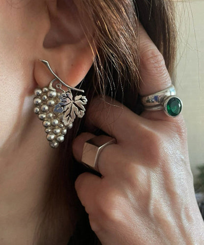 Boutique Silk Sterling Silver Hollow Out Grape Stud Earrings