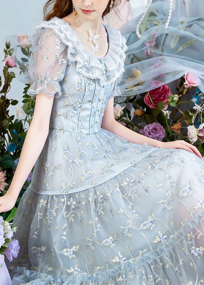 Boutique Silvery Embroidered Tulle Dinner Dress Summer