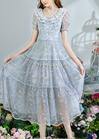 Boutique Silvery Embroidered Tulle Dinner Dress Summer