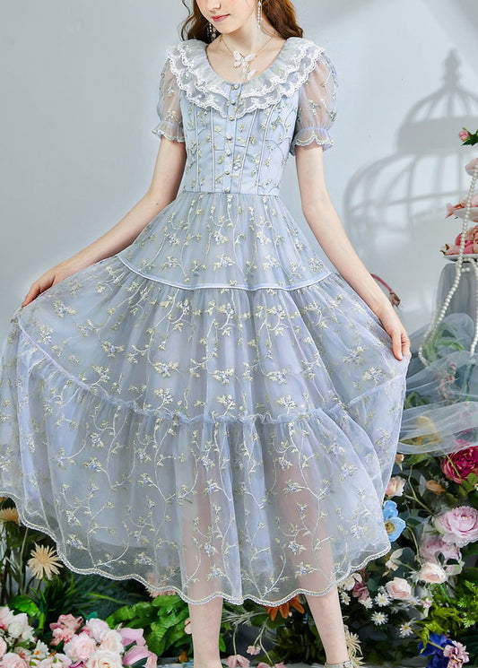 Boutique Silvery Embroidered Tulle Dinner Dress Summer