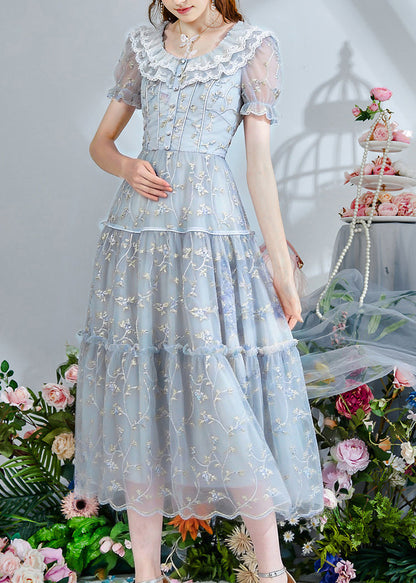 Boutique Silvery Embroidered Tulle Dinner Dress Summer
