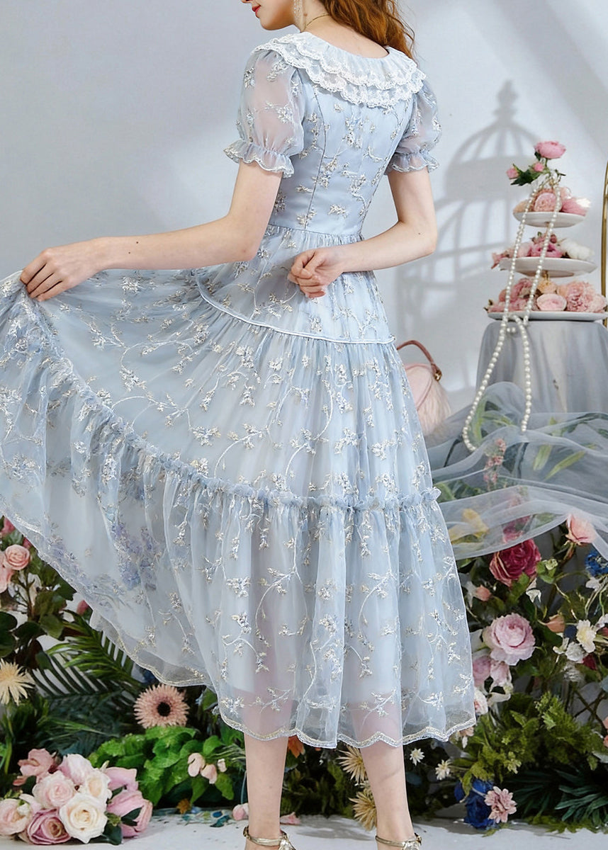 Boutique Silvery Embroidered Tulle Dinner Dress Summer