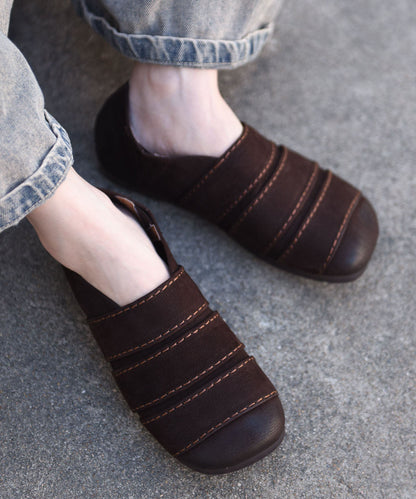 Boutique Splicing Flat Shoes For Women Chocolate Cowhide Leather