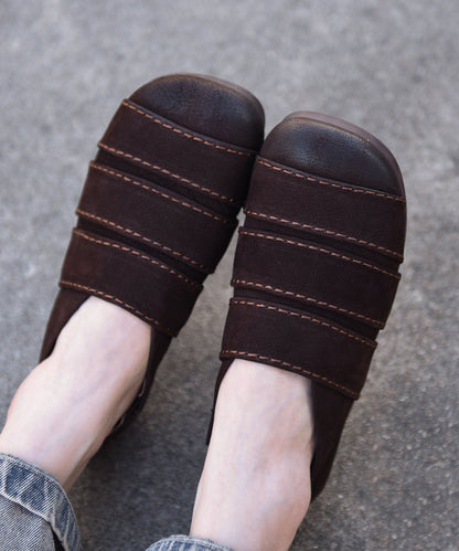 Boutique Splicing Flat Shoes For Women Chocolate Cowhide Leather
