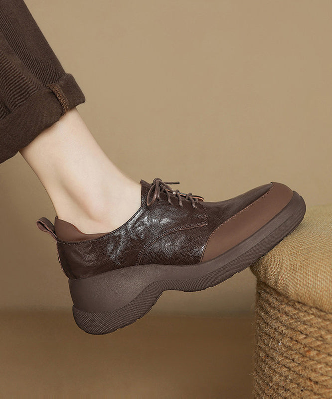 Boutique Splicing Wedge Heels Shoes Brown Sheepskin Lace Up