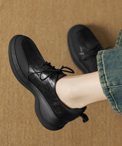 Boutique Splicing Wedge Heels Shoes Brown Sheepskin Lace Up