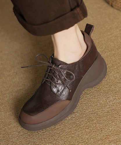 Boutique Splicing Wedge Heels Shoes Brown Sheepskin Lace Up
