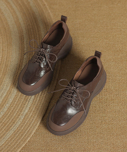 Boutique Splicing Wedge Heels Shoes Brown Sheepskin Lace Up