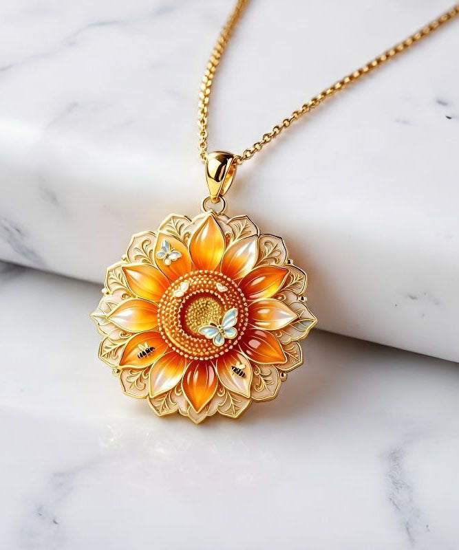 Boutique Sunflower Enamel Alloy Pendant Necklace