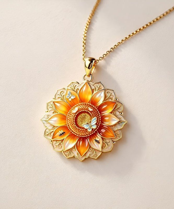 Boutique Sunflower Enamel Alloy Pendant Necklace