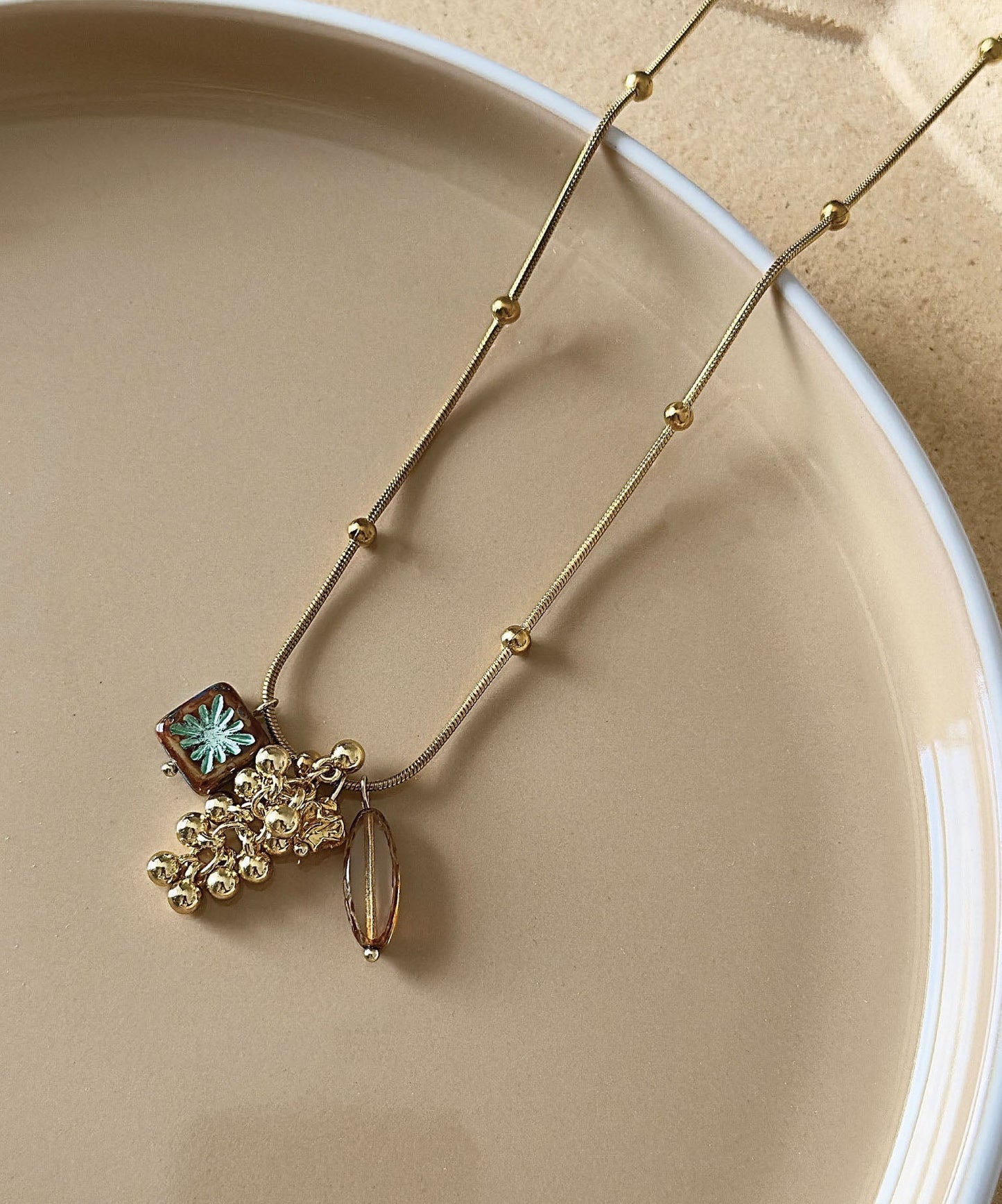 Boutique Titanium Steel Glass Bead Pendant Necklace