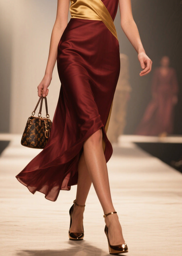 Boutique V Neck Patchwork Silk Spaghetti Strap Dress Summer